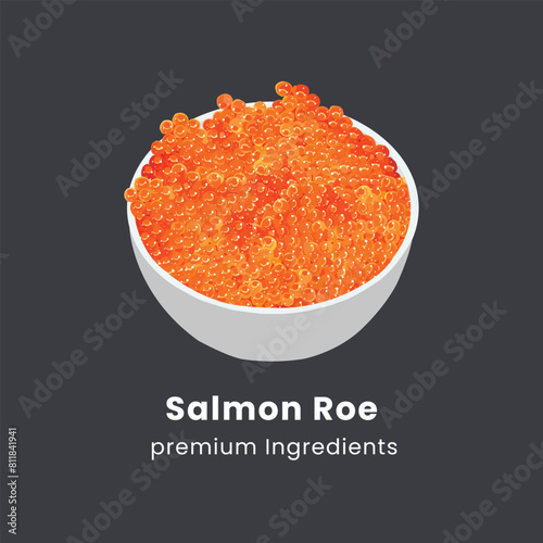 Hand drawn vector illustration of salmon roe or red salmon caviar