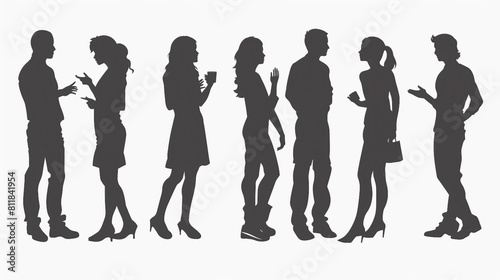 Diverse Professionals Engaged in Dynamic Conversations at Office, Promoting Teamwork and Collaboration - Corporate Communication Concept with Silhouettes of People Talking