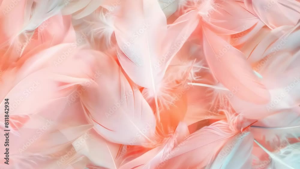 Close-up of soft feathers, presented in a delicate array of pink hues, providing a sense of gentleness and tranquility, ideal for romantic festival backgrounds or soft texture themes Close-up of soft feathers, presented in a delicate array of pink hues, providing a sense of gentleness and tranquility, ideal for romantic festival backgrounds or soft texture themes