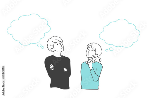 悩む若いカップル・夫婦のイメージイラスト