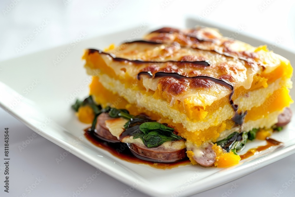 Hearty Cheesy Sausage and Butternut Squash Casserole with Balsamic Drizzle Hearty Cheesy Sausage and Butternut Squash Casserole with Balsamic Drizzle