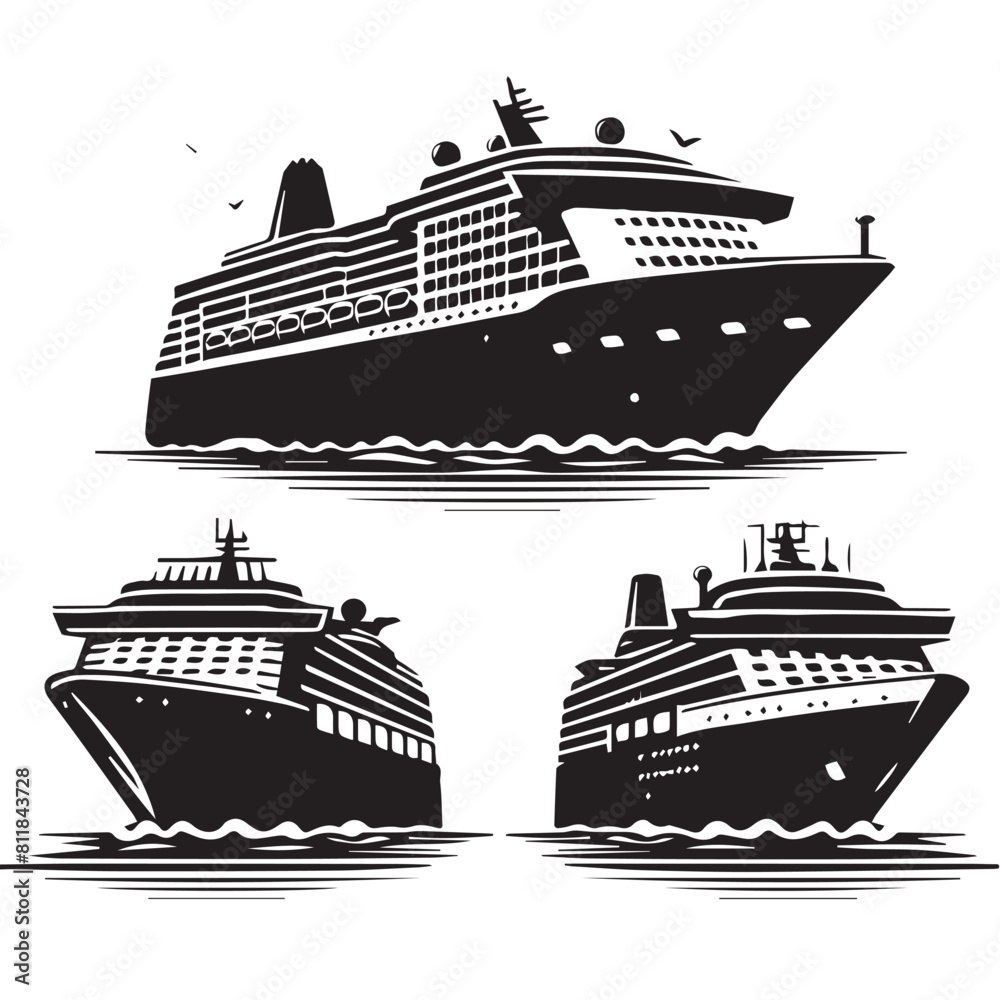 vector set of cruise ships with a simple silhouette style