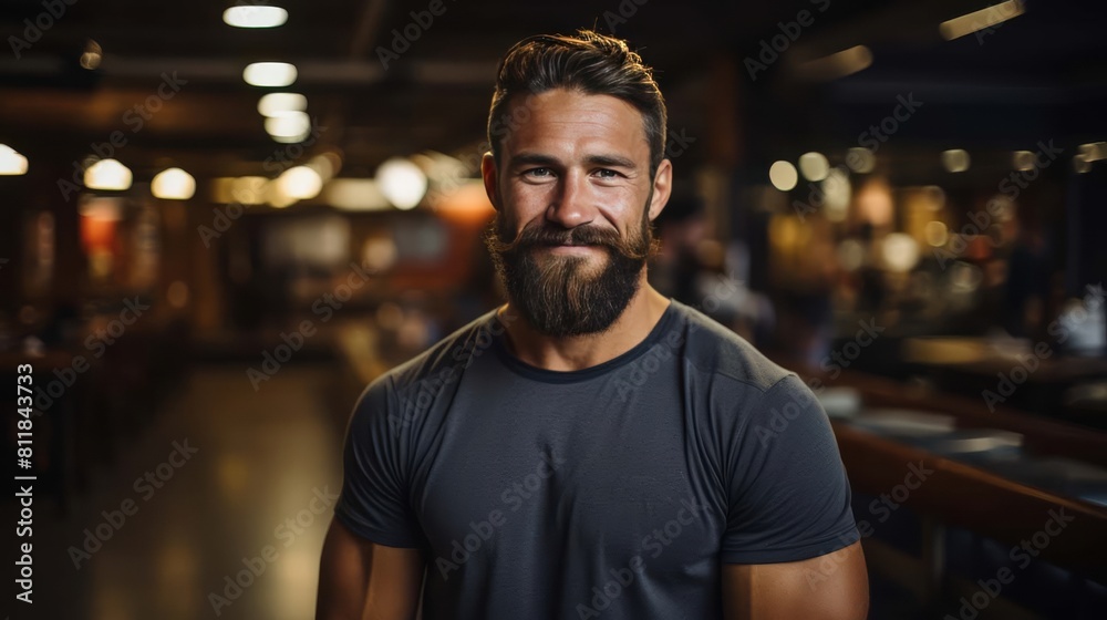Portrait of handsome bearded man looking at camera in barbershop Portrait of handsome bearded man looking at camera in barbershop