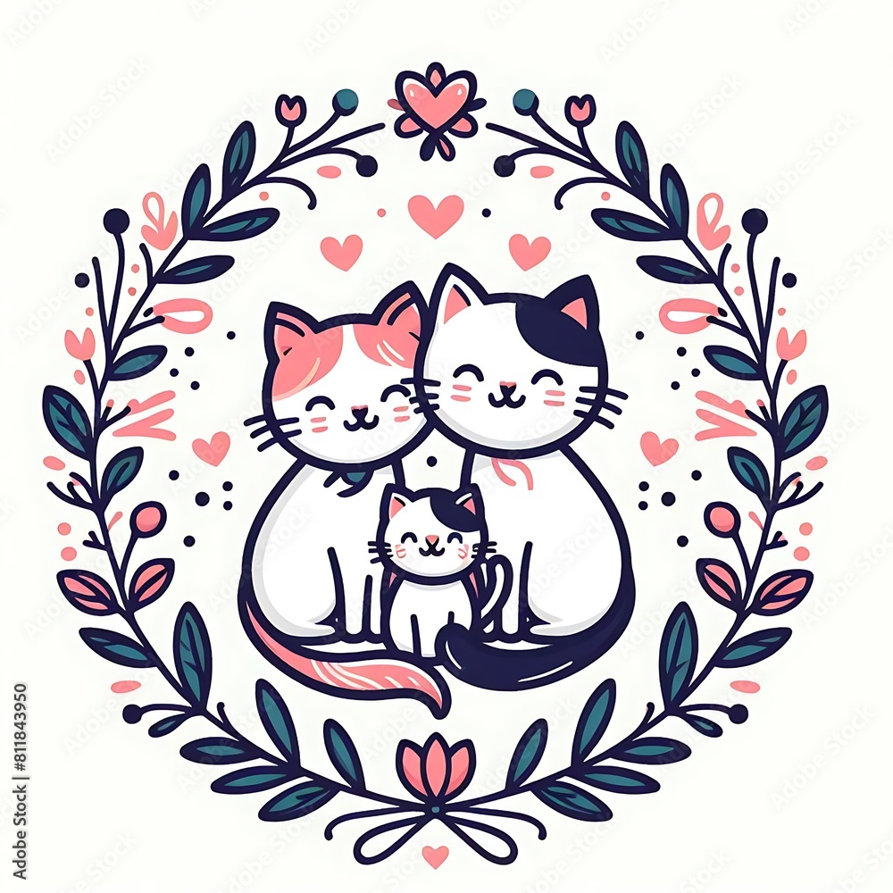 Many cats in a wreath art realistic lively has illustrative meaning illustrator.