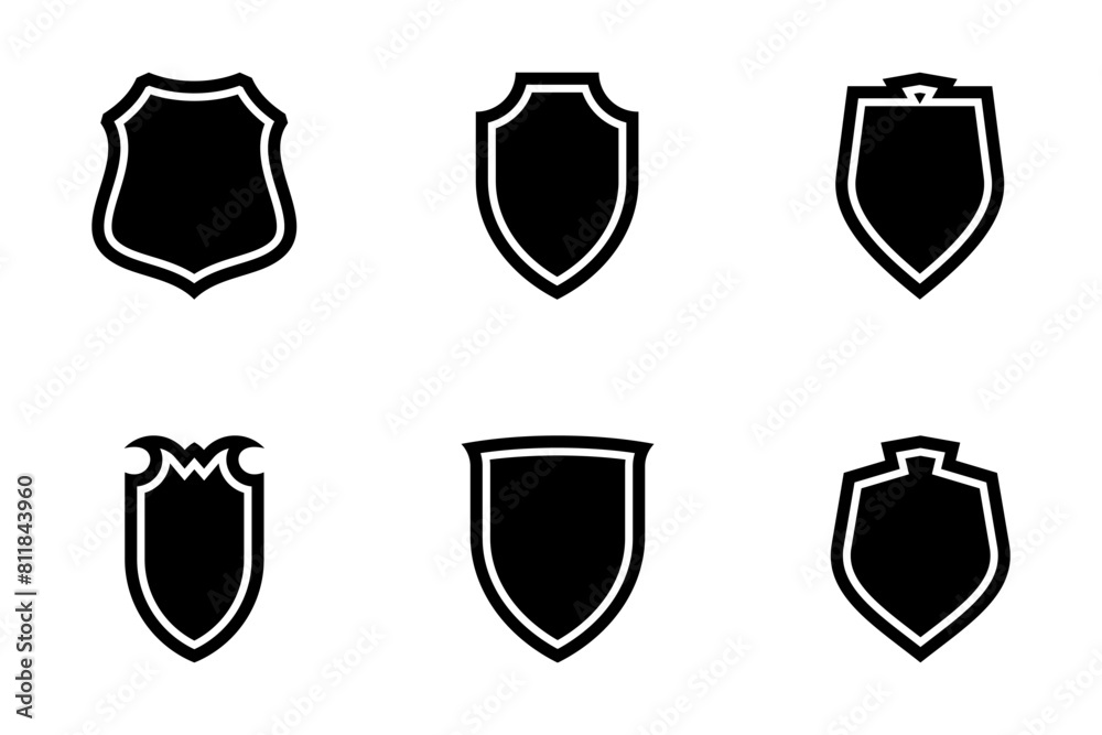Shield Emblem & Badge Logos Glyph with Frame pictogram symbol visual illustration Set Shield Emblem & Badge Logos Glyph with Frame pictogram symbol visual illustration Set