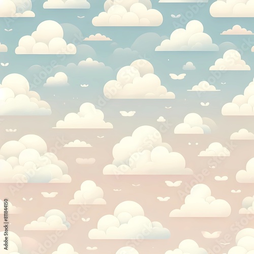 seamless pattern with clouds background in pastel colours, generative ai