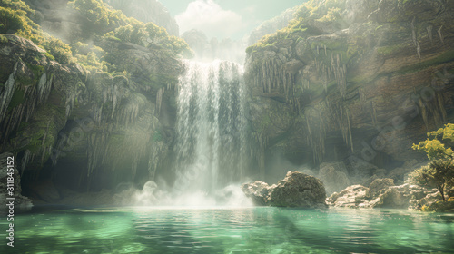 Natural Beauty  A waterfall cascades into an emerald pool