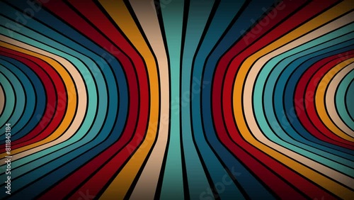 Vintage Striped Backgrounds, seamless loop animation, Retro Colors from the 1970s 1980s, 70s, 80s, 90s. Retro vintage 70s style stripes background footage lines. Endless tunnel moving design eighties 