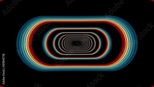 Vintage Striped Backgrounds, seamless loop animation, Retro Colors from the 1970s 1980s, 70s, 80s, 90s. Retro vintage 70s style stripes background footage lines. Endless tunnel moving design eighties 