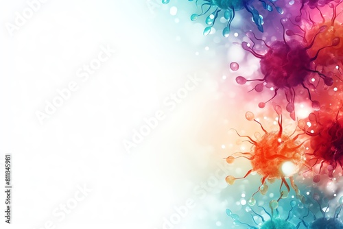 A colorful background with splatters of paint and a few red dots