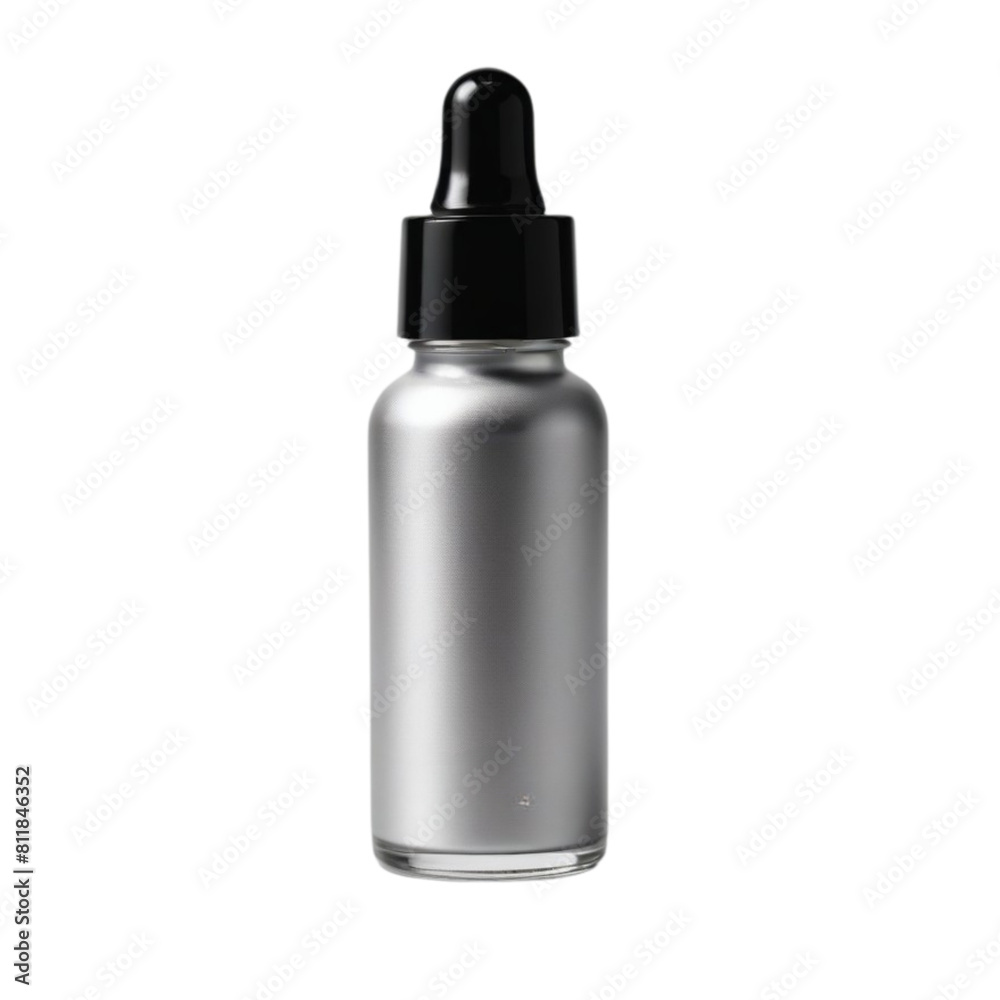 silver serum bottle on Isolated transparent background png. generated with AI