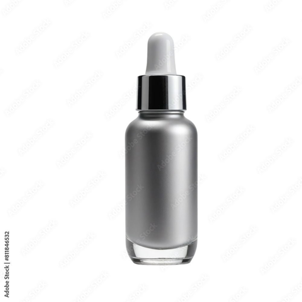 silver serum bottle on Isolated transparent background png. generated with AI silver serum bottle on Isolated transparent background png. generated with AI