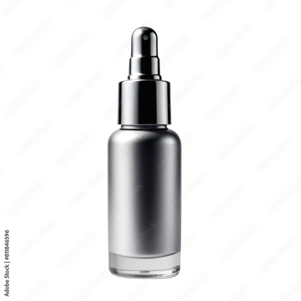silver serum bottle on Isolated transparent background png. generated with AI silver serum bottle on Isolated transparent background png. generated with AI