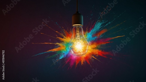 Exploding creativity with light bulb exploding in color