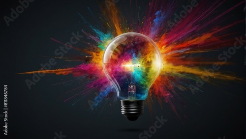 Exploding creativity with light bulb exploding in color