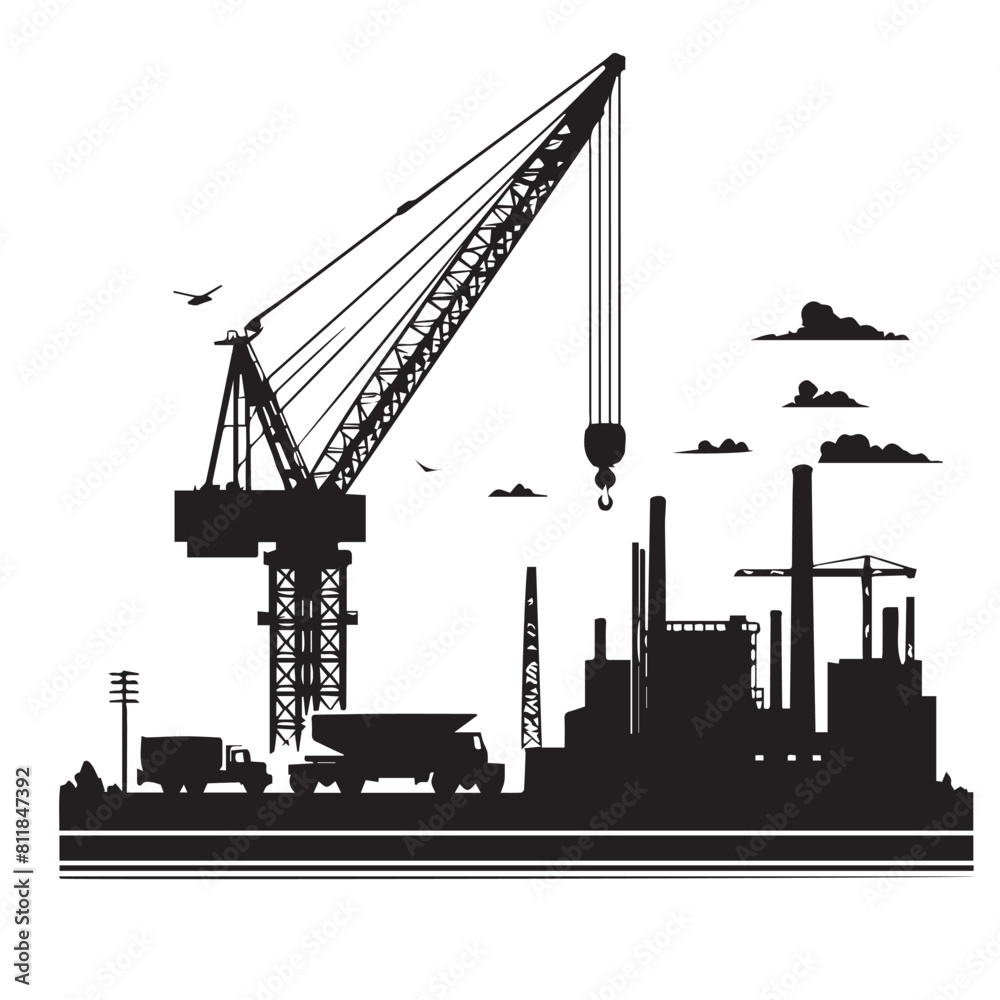 heavy equipment crane vector with a simple silhouette style