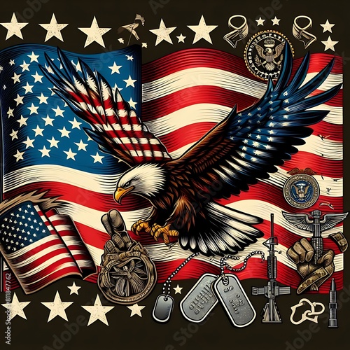 American flag with a eagle flying in the air realistic has illustrative meaning used for printing illustrator.