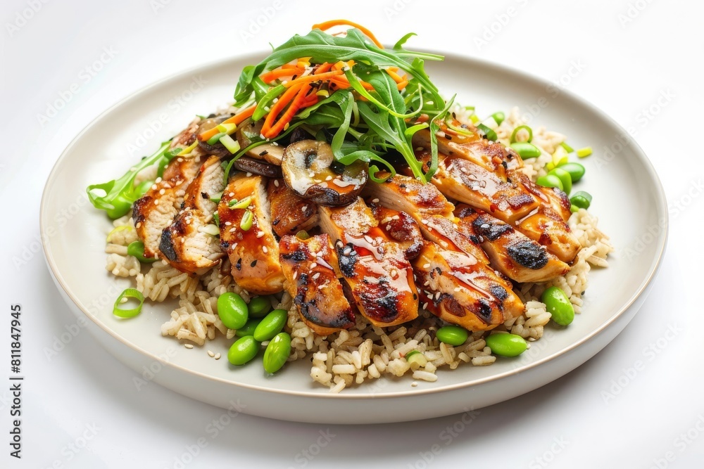 Fototapeta premium Vibrant Ginger-Chicken Rice Salad with Teriyaki Glaze