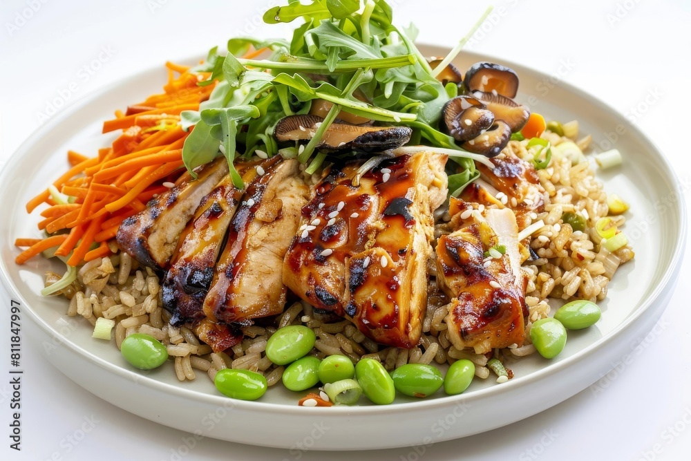 Fototapeta premium Colorful Array of Ginger Chicken Rice Salad with Fresh Vinaigrette