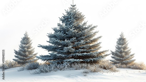 Illustration of green fir trees on a white background