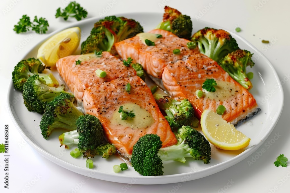 Tender Broccoli Florets with Succulent Salmon Fillets Tender Broccoli Florets with Succulent Salmon Fillets
