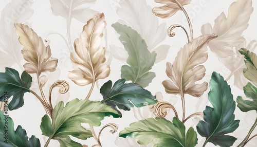acanthus leaves seamless foliage pattern medieval vintage style painted baroque botanical leaves photo