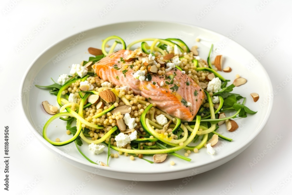 Light and Refreshing Zucchini Noodle Salad with Fresh Salmon and Toasted Almonds Light and Refreshing Zucchini Noodle Salad with Fresh Salmon and Toasted Almonds