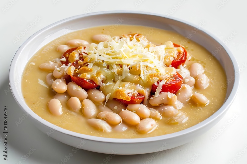 Satisfying White Bean Soup with Toasted Cheese and Tomato Topping Satisfying White Bean Soup with Toasted Cheese and Tomato Topping