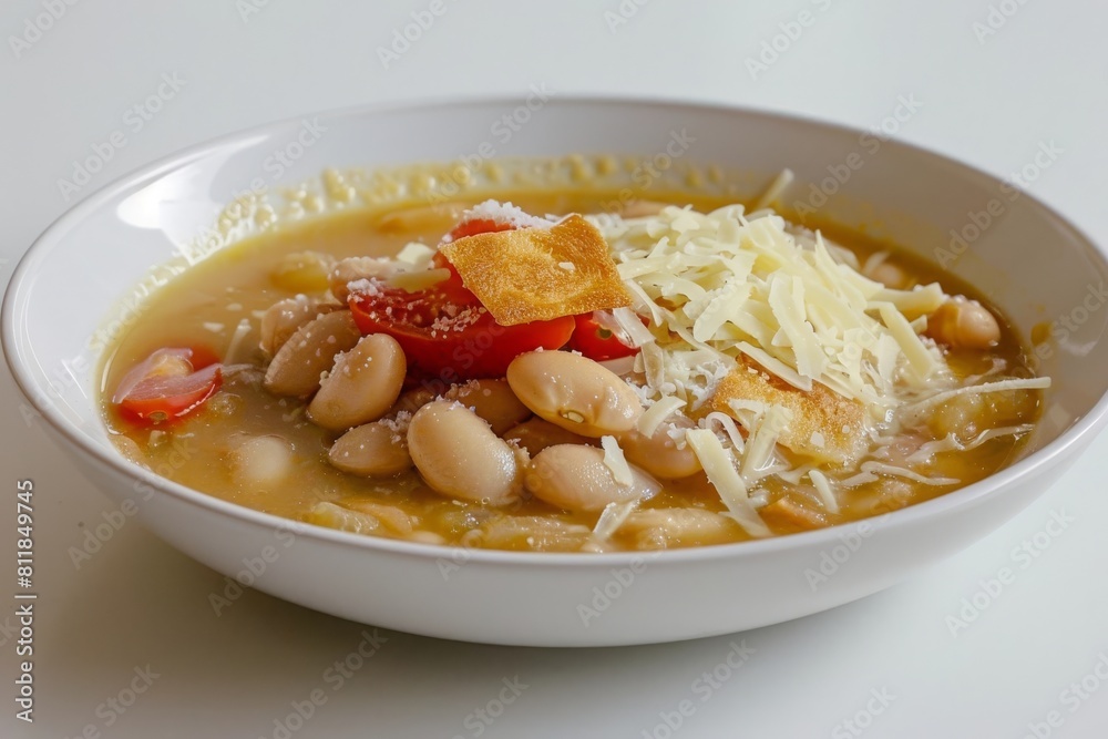 Savory White Bean Soup with Toasted Cheese and Tomato Topping Savory White Bean Soup with Toasted Cheese and Tomato Topping