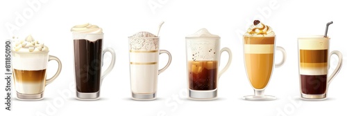 Wallpaper Mural Set types of coffee drinks isolated on white background Torontodigital.ca