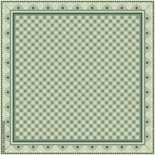 Hijab scarf flower abstract pattern.Ethnic geometric ornament with frame motif border hijab pattern.Design for fabric,print,scarves,shawl,kerchief,bandana,clothing,pareo,pillows,tablecloth,decoration.