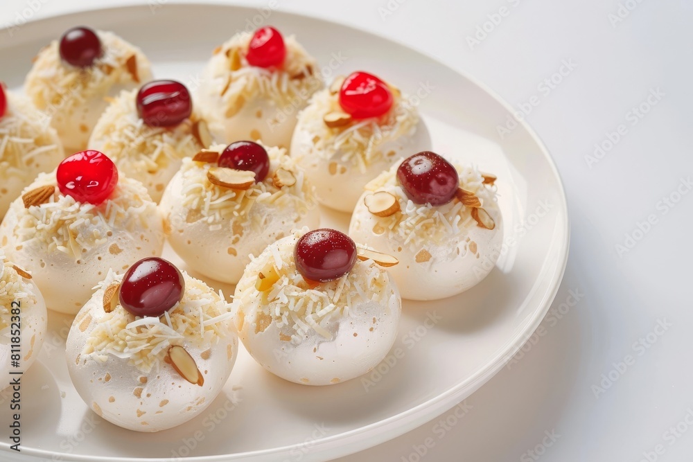Delicate Almond Snowballs with Meringue and Cherries Delicate Almond Snowballs with Meringue and Cherries