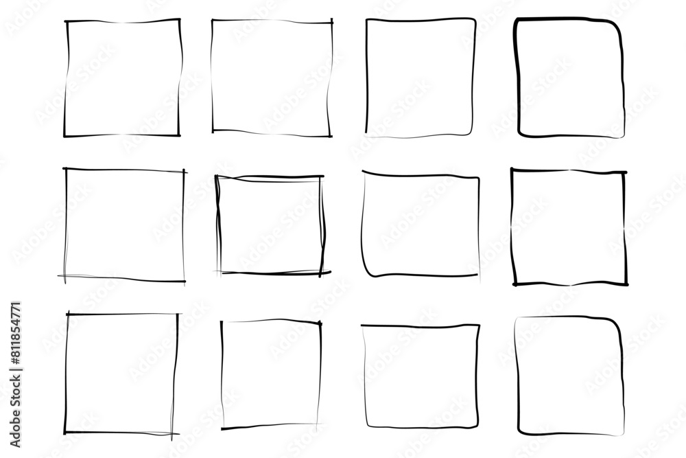 Hand Drawn Frame Square Double Thin Line pictogram symbol visual illustration Set Hand Drawn Frame Square Double Thin Line pictogram symbol visual illustration Set