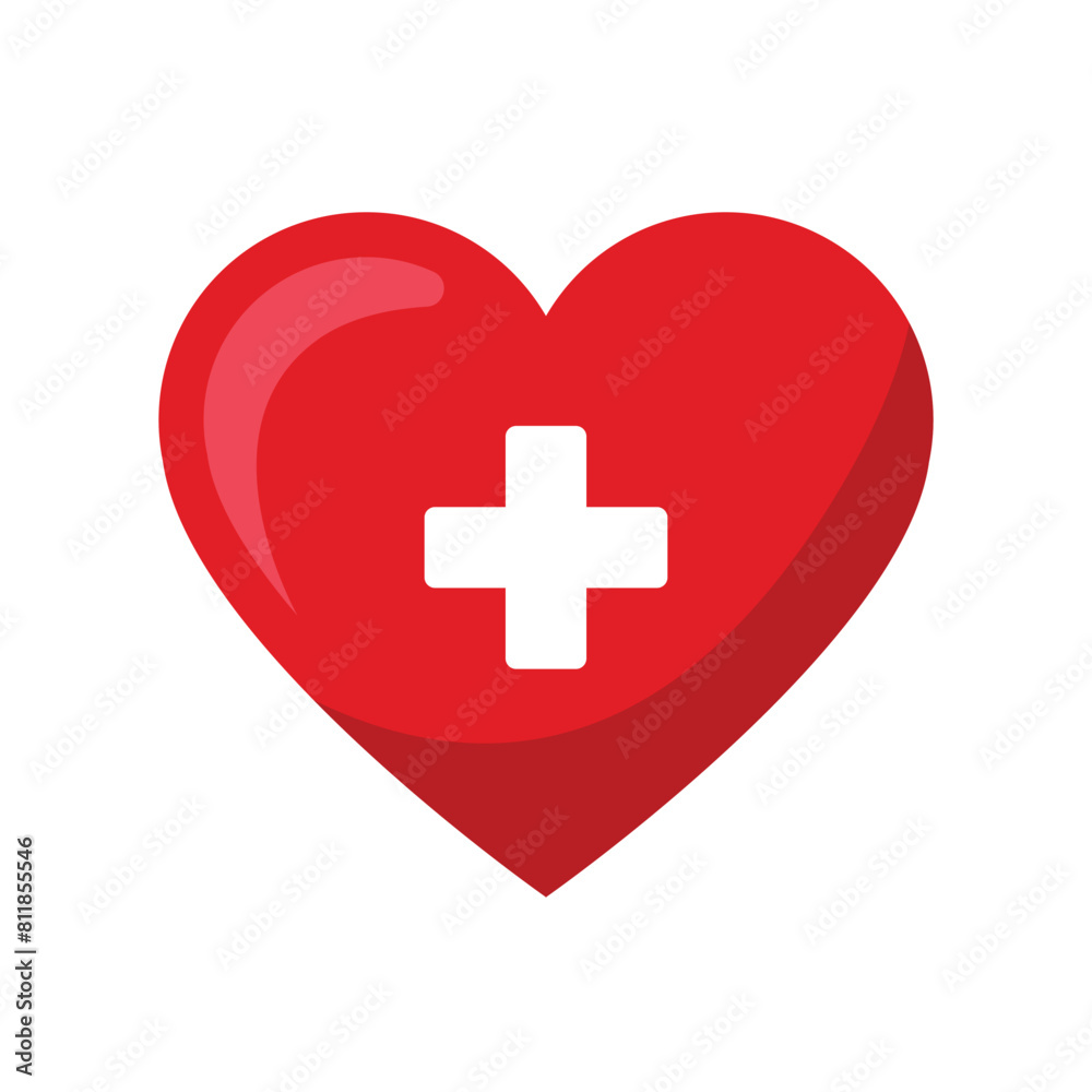 Heart with plus sign icon. Health care, Blood donation, Save life concept flat vector illustration isolated on white background. Heart with plus sign icon. Health care, Blood donation, Save life concept flat vector illustration isolated on white background.