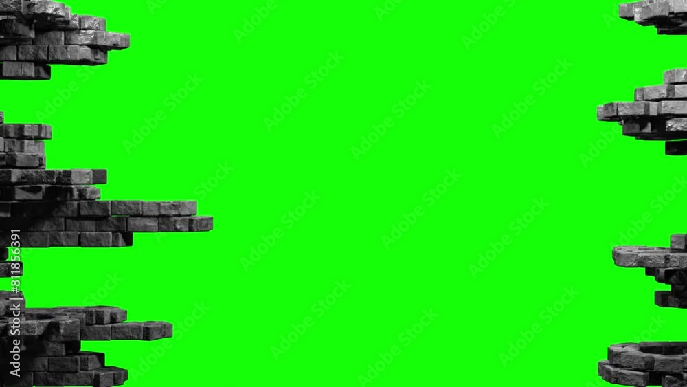 open brick wall on green background. open stone wall isolated on green background. rock wall