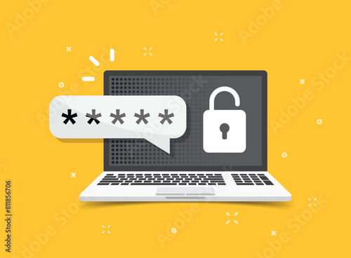 Laptop with account login icon in flat style. Password form page vector illustration on isolated background. User authorization sign business concept.