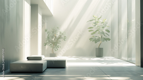 Natural Harmony  Sleek Furniture and Indoor Plants in a Minimalist Living Room