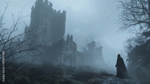 The dark castle is shrouded in mist