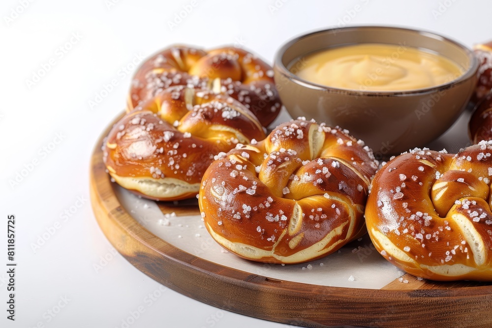 Mouthwatering Soft Pretzels with Rustic Wooden Board and Dipping Sauce Mouthwatering Soft Pretzels with Rustic Wooden Board and Dipping Sauce