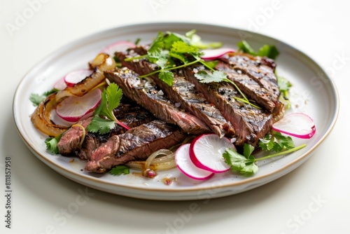 Sliced Flank Steak on Charred Vidalia Onion Salad with Fish Sauce Drizzle and Cilantro