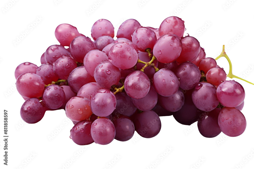 A bunch of ripe juicy red grapes with water drops isolated on black background