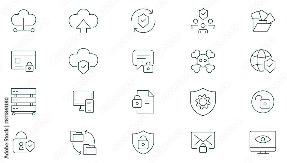 Cyber security line icons set. Protection, Digital Security, Business Data Protection, Technology, Cyber Security icon pack. Security systems, cyber security thin outline icon collection. Cyber security line icons set. Protection, Digital Security, Business Data Protection, Technology, Cyber Security icon pack. Security systems, cyber security thin outline icon collection.