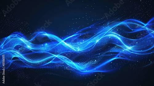 Abstract blue background with glowing particles, Futuristic technology style, Neon glow blue dynamic wave and orange glowing light particles with bionic and cyberspace concept futuristic technology 