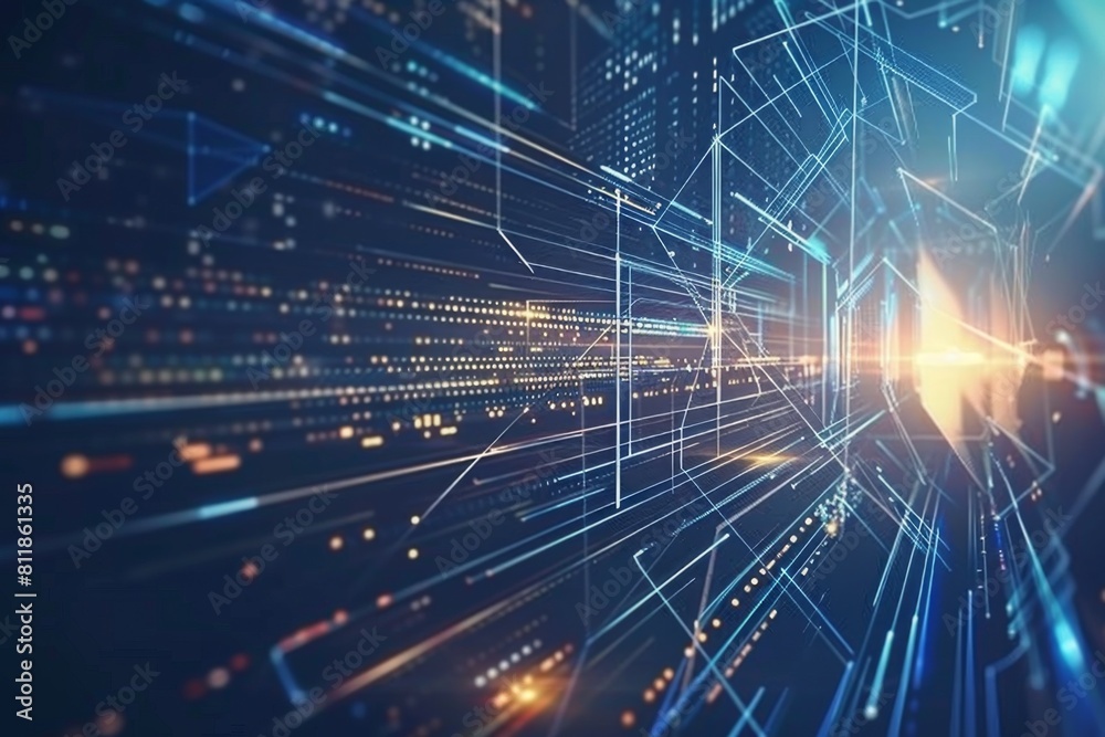 A visual representation of a futuristic cyber tunnel with digital data speeding towards a bright light at the end. A visual representation of a futuristic cyber tunnel with digital data speeding towards a bright light at the end.