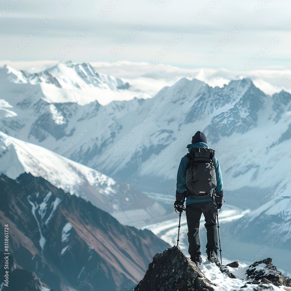 Intrepid Hiker Conquering Majestic Snow-Capped Peaks in Breathtaking High-Altitude Wilderness Intrepid Hiker Conquering Majestic Snow-Capped Peaks in Breathtaking High-Altitude Wilderness
