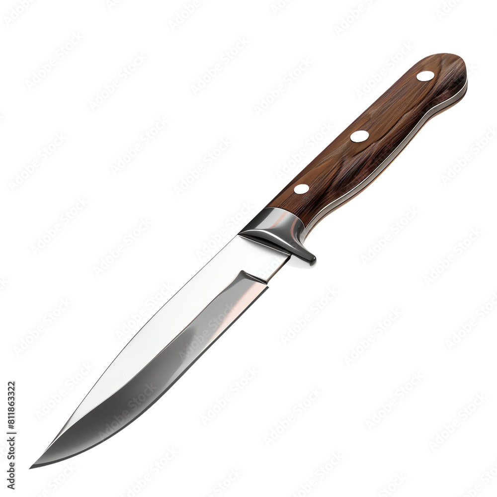 A classic hunting knife featuring a sleek stainless steel blade and a polished wooden handle, ideal for outdoor activities. A classic hunting knife featuring a sleek stainless steel blade and a polished wooden handle, ideal for outdoor activities.