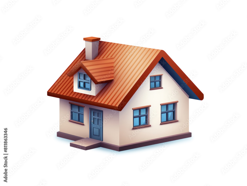 residential building, town house, 3d style, isolated on white background