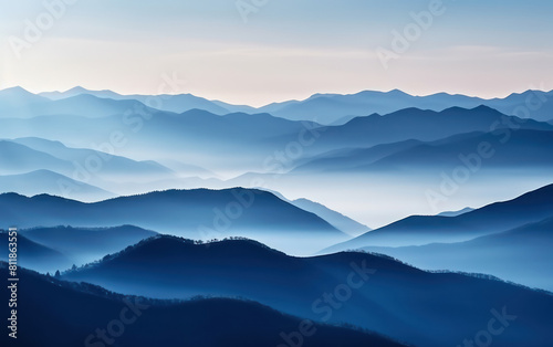 calm landscape natural foggy trees mountains, minimalist style background wallpaper © daniiD