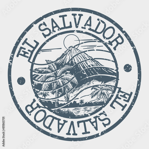 El Salvador, Stamp Postal. Silhouette Seal. Passport Round Design. Vector Icon. Design Retro Travel. National Symbol.	
