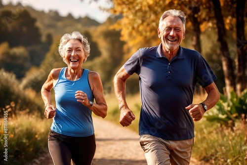 Senior older people running, mature lifestyle fitness exercising